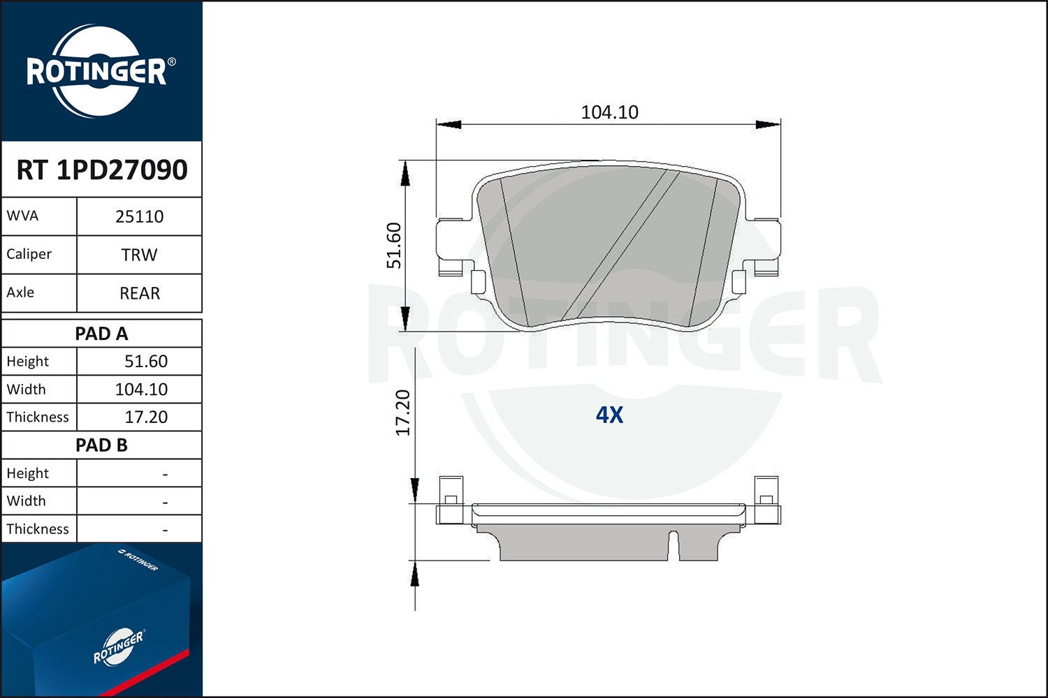 ROTINGER Hátsó fékbetét RT1PD27090_ROT